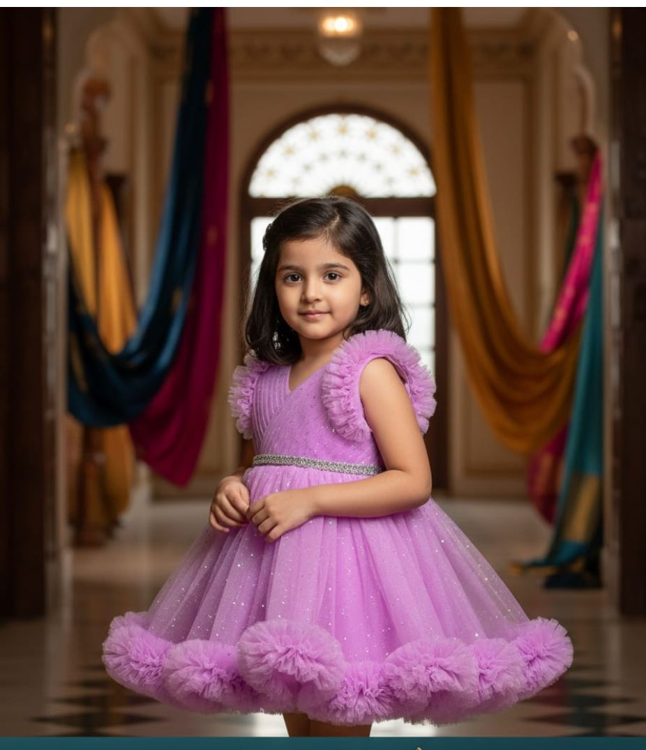 A lavender party frock worn by a young girl